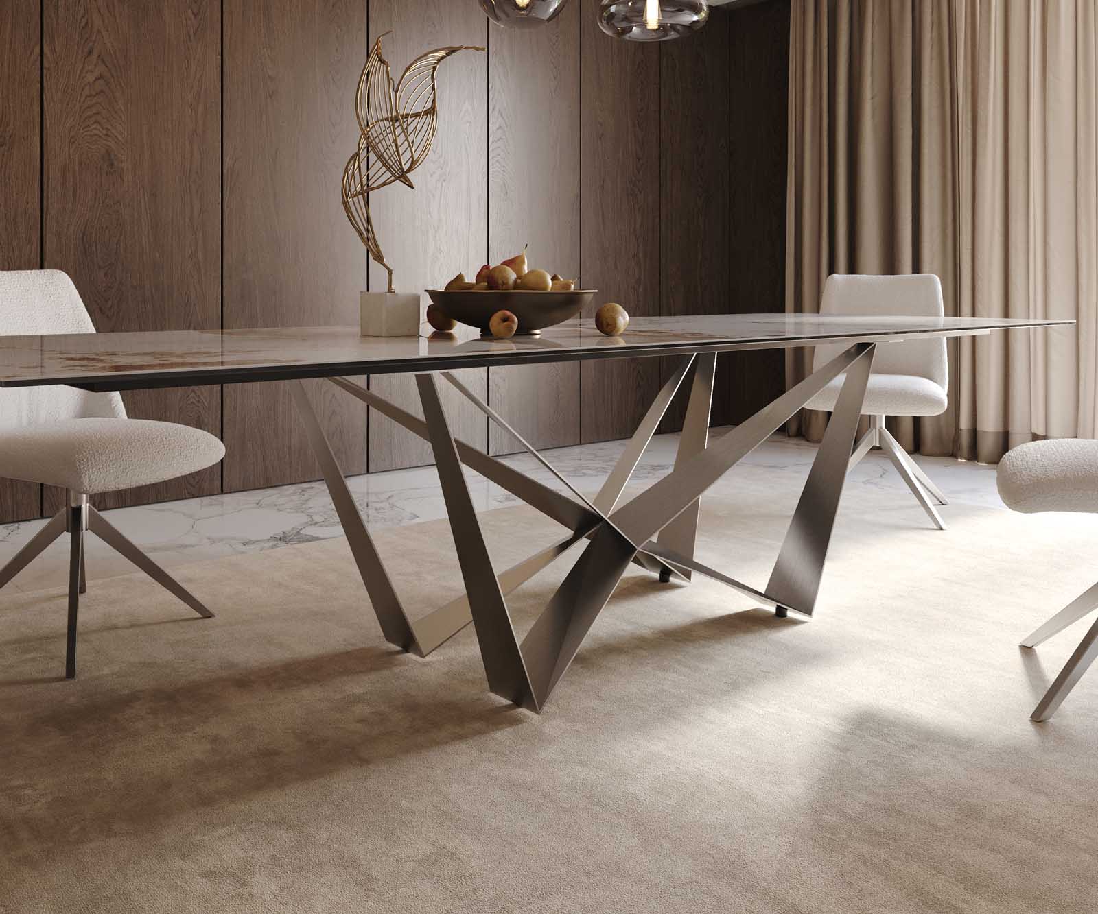 Table à manger Edge 300x100 céramique Minas mélange blanc-beige Spider acier plat acier inoxydable 7