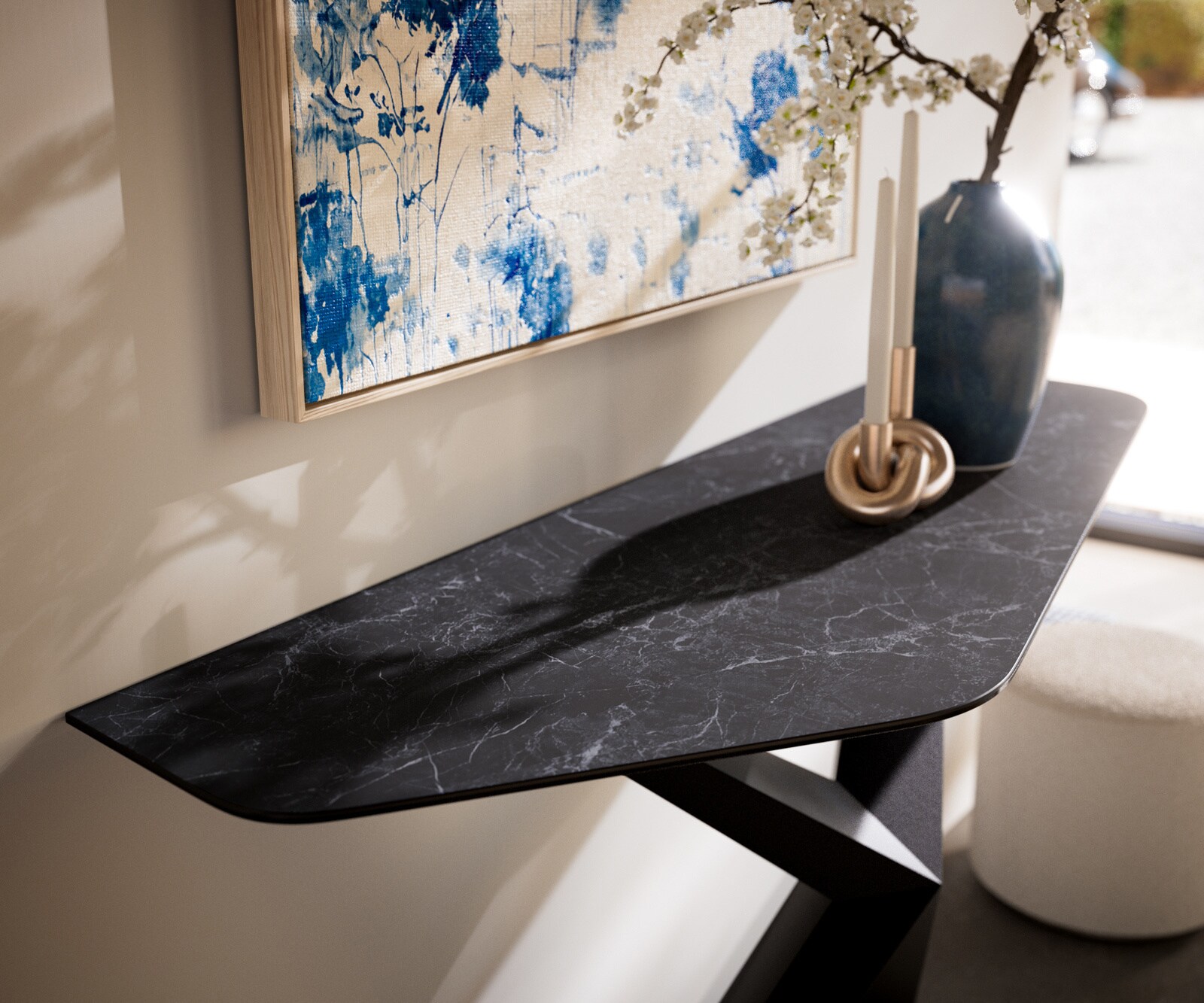 Konsolentisch Edge Polygonal 140x50 cm Keramik Laminam® Nero Greco Anthrazit Zentharo Metall Schwarz 2