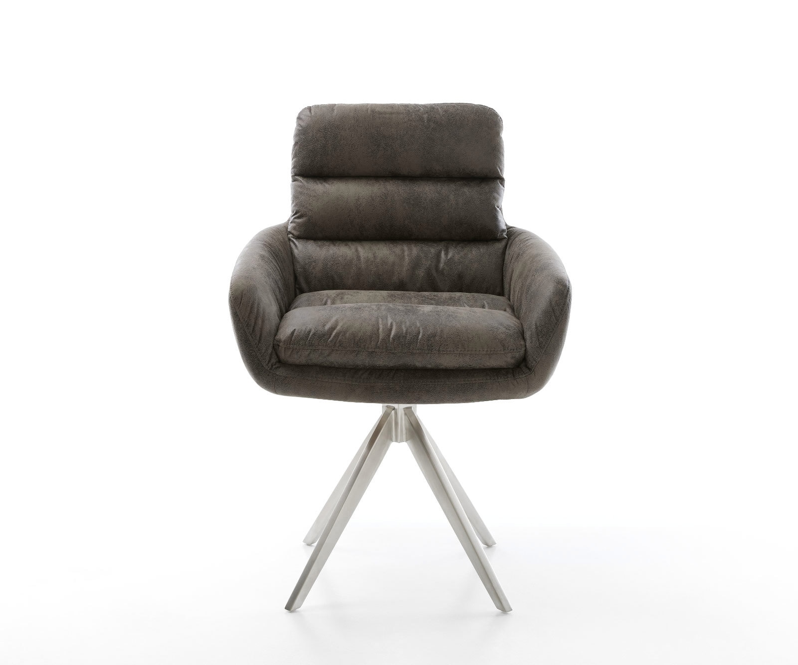 Esszimmerstuhl Abelia-Flex mit Armlehnen Mikrofaser Grau Antik Kreuzgestell kantig Edelstahl 1 Esszimmerstuhl Abelia-Flex mit Armlehnen Mikrofaser Grau Antik Kreuzgestell kantig Edelstahl 1