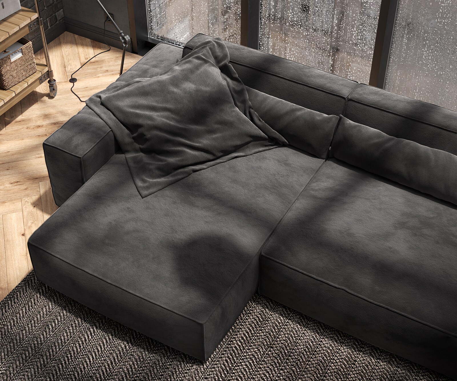 Ecksofa Sirpio XL 270x170 cm Mikrofaser Schwarz Recamiere variabel mit Hocker 5