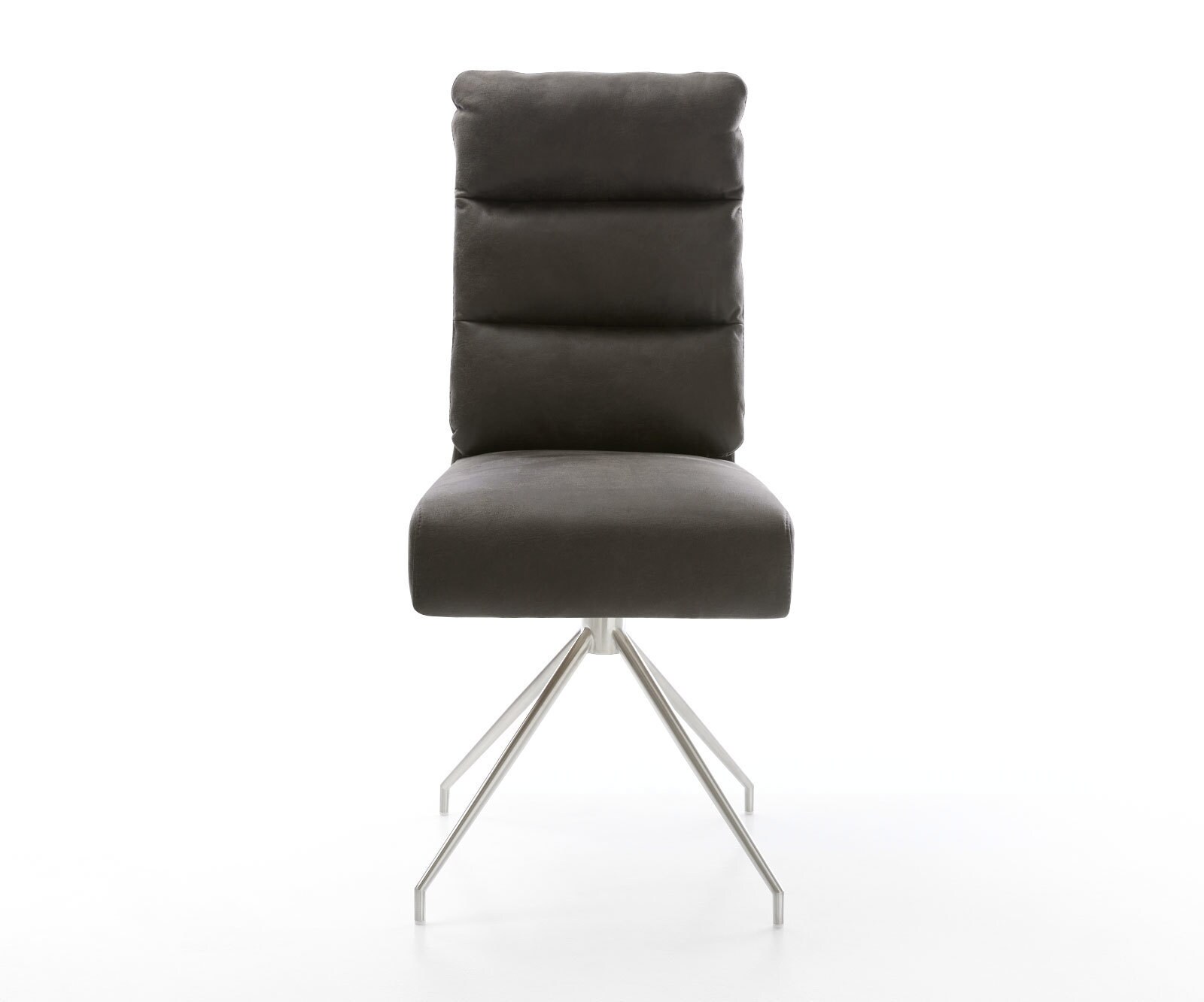 Chaise-de-salle-à-manger Pela-Flex microvelours anthracite vintage pied croisé conique acier inoxydable brossé ressorts ensachés 1 Chaise-de-salle-à-manger Pela-Flex microvelours anthracite vintage pied croisé conique acier inoxydable brossé ressorts ensachés 1