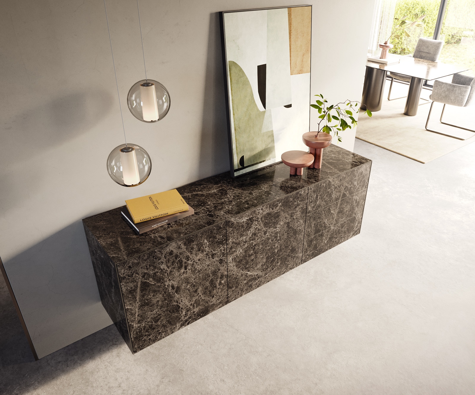 Sideboard Cuor 180 cm Keramik Laminam® Emperador Extra Lucidato Dunkelbraun 2 Türen 3 Schubfächer Schwebend 3 Sideboard Cuor 180 cm Keramik Laminam® Emperador Extra Lucidato Dunkelbraun 2 Türen 3 Schubfächer Schwebend 3