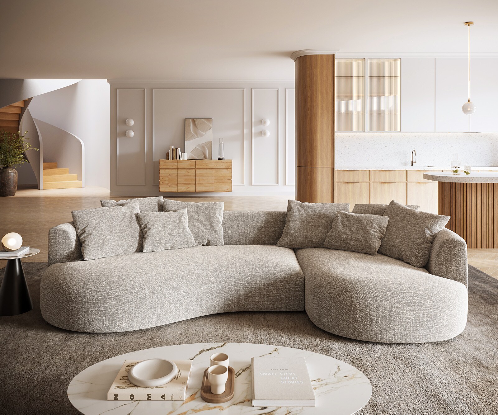 Grand-canapé Edina 330x170 cm Tissu Soft Beige 1