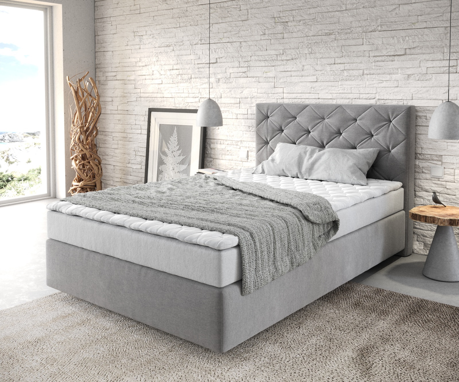 Boxspringbett Dream-Great 120x200 cm Mikrofaser Grau mit Matratze und Topper Boxspringbett Dream-Great 120x200 cm Mikrofaser Grau mit Matratze und Topper