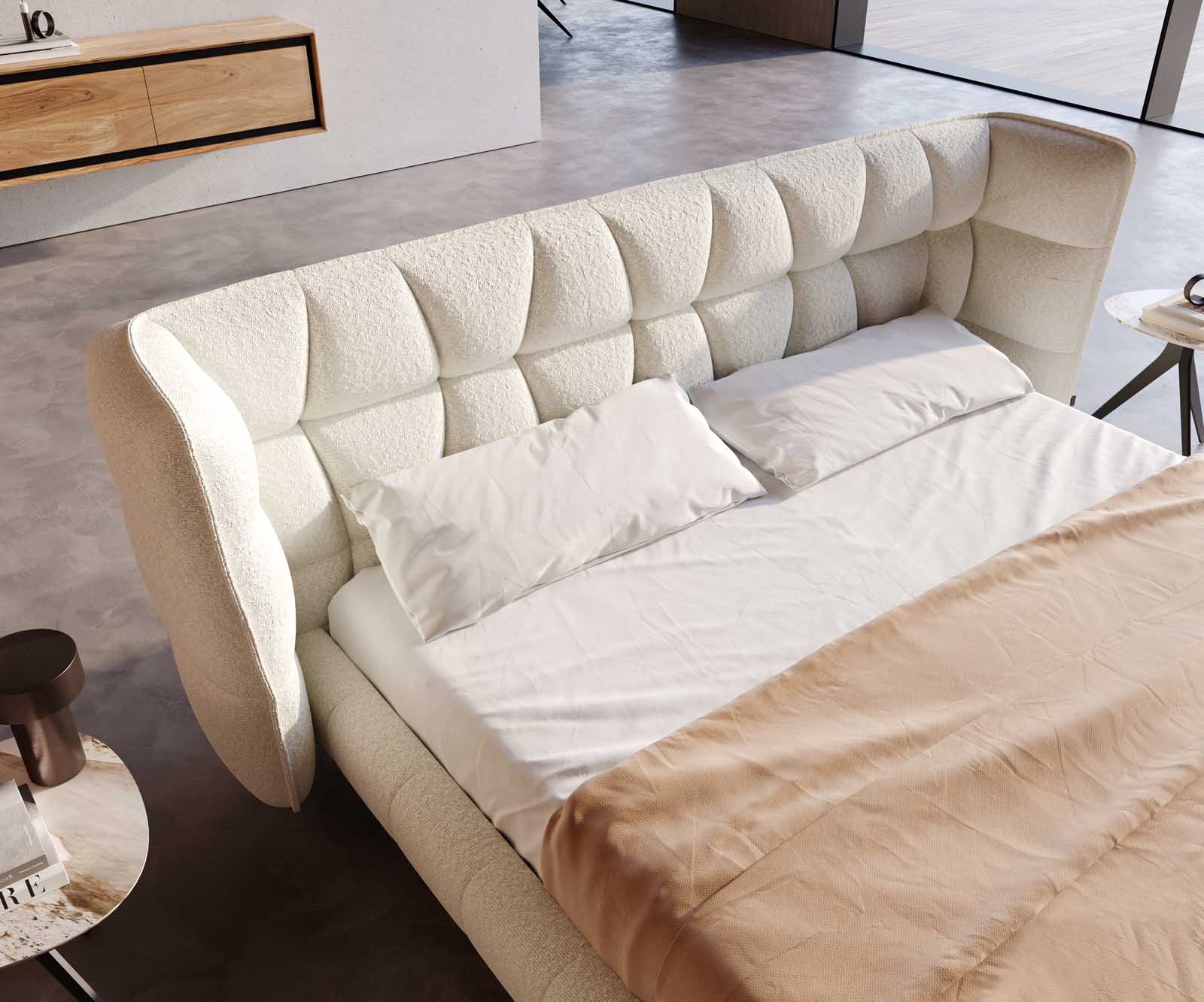 Polsterbettgestell Capujo 180x200 cm Bouclé Creme-Weiß 3