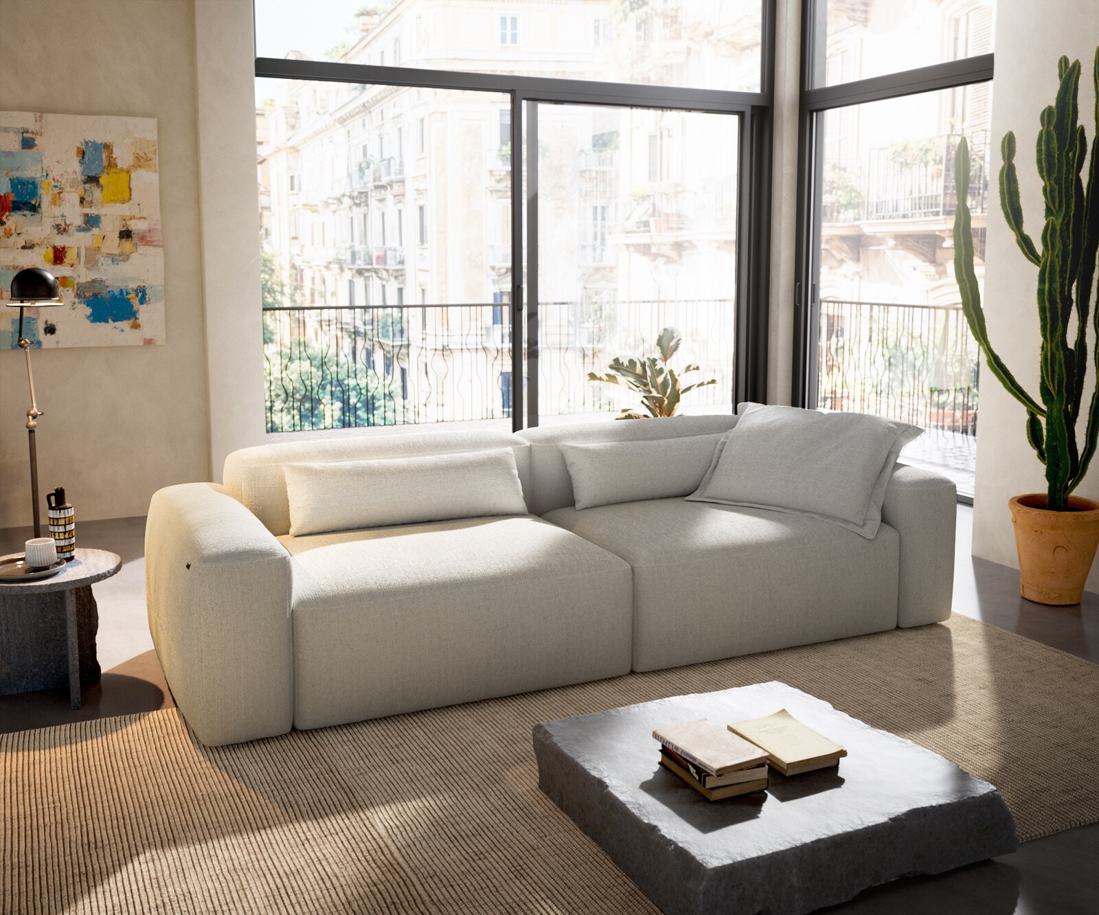 Big-Sofa Freestyle 280x110 cm Bouclé Soft Beige Kappnaht 2