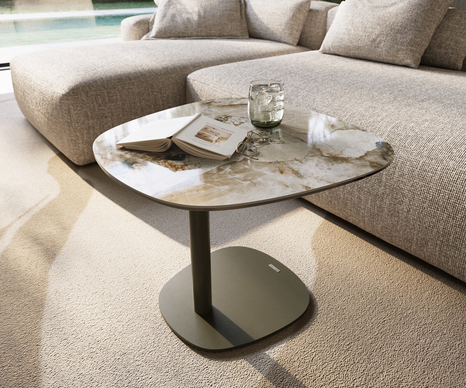 Beistelltisch Edge Boot 60x60 cm Keramik Patagonia Poliert Eleny Metall Effektfinish Titan