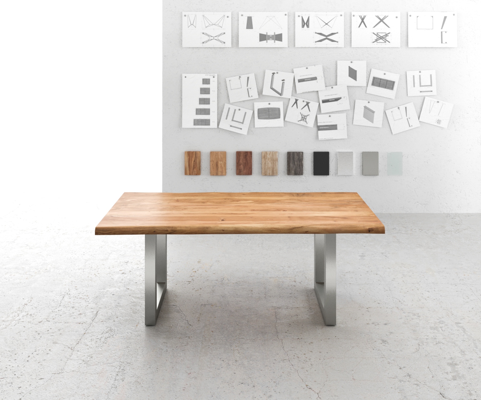 Esstisch Edge 200x100 XL Akazie Natur Edelstahl Breit Live-Edge 1 Esstisch Edge 200x100 XL Akazie Natur Edelstahl Breit Live-Edge 1