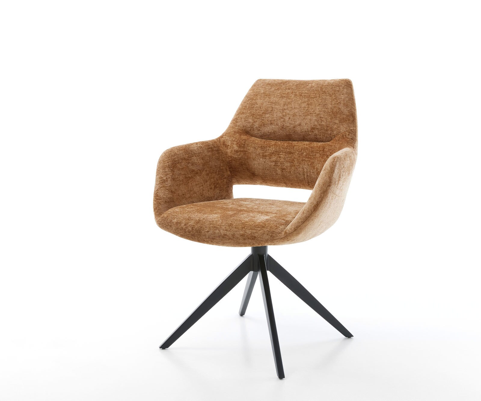 Chaise-pivotante Yago-Flex avec accoudoirs bouclé blanc cadre croisé large acier inoxydable pivote sur 360°