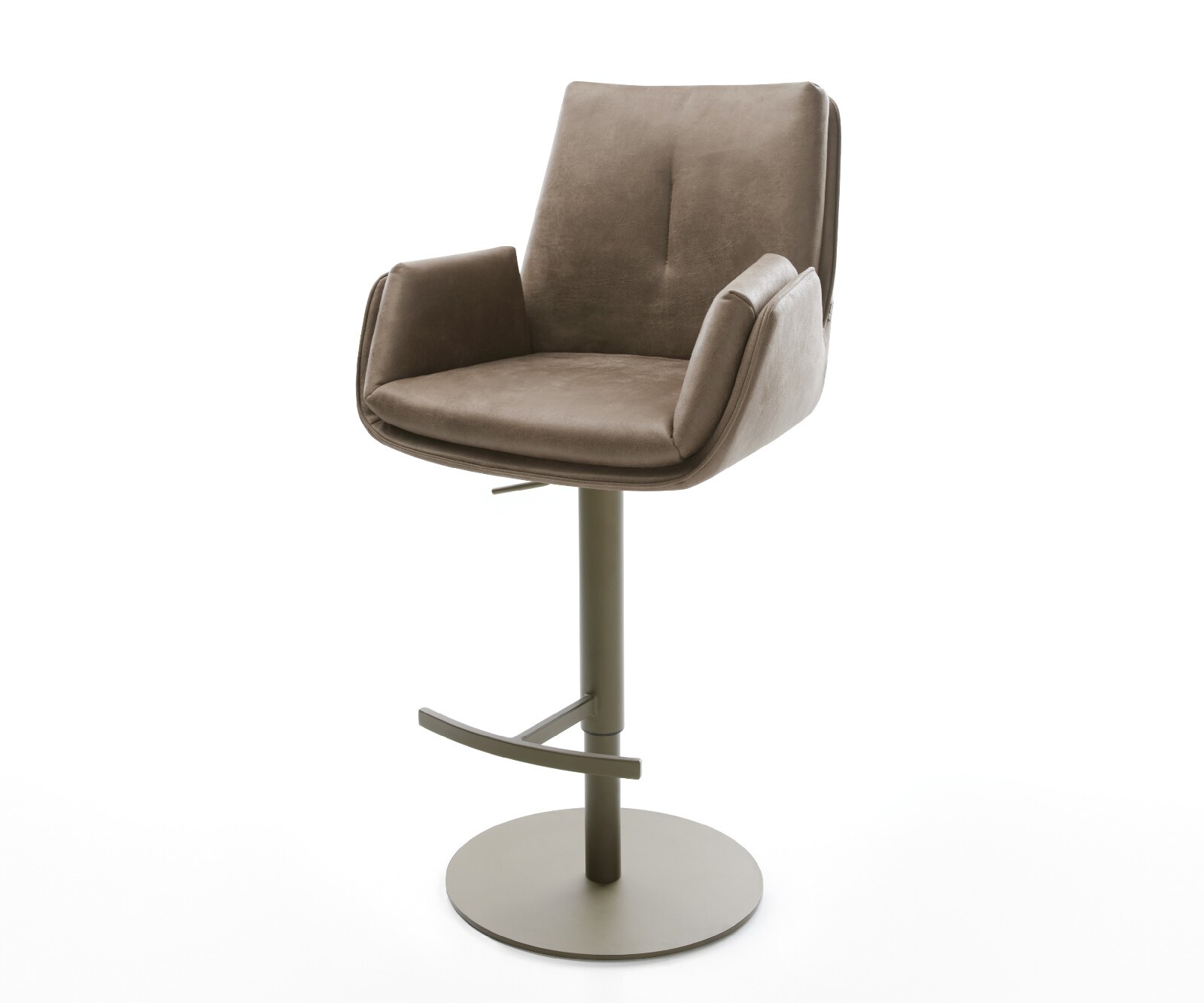 Barstuhl Clea-Flex Mikrofaser Taupe Vintage Drehfuß höhenverstellbar Metall Titanfarben