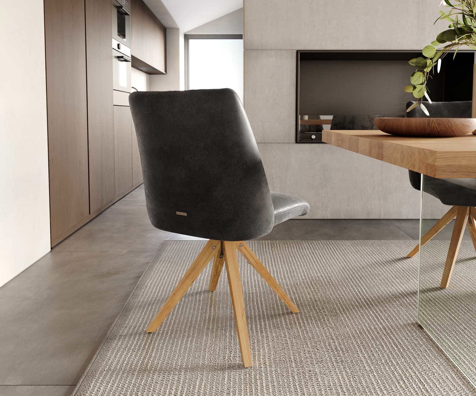 Drehstuhl Elso-Flex Mikrofaser Anthrazit Vintage Holzgestell kantig Natur 180° drehbar Taschenfederkern 4 Drehstuhl Elso-Flex Mikrofaser Anthrazit Vintage Holzgestell kantig Natur 180° drehbar Taschenfederkern 4