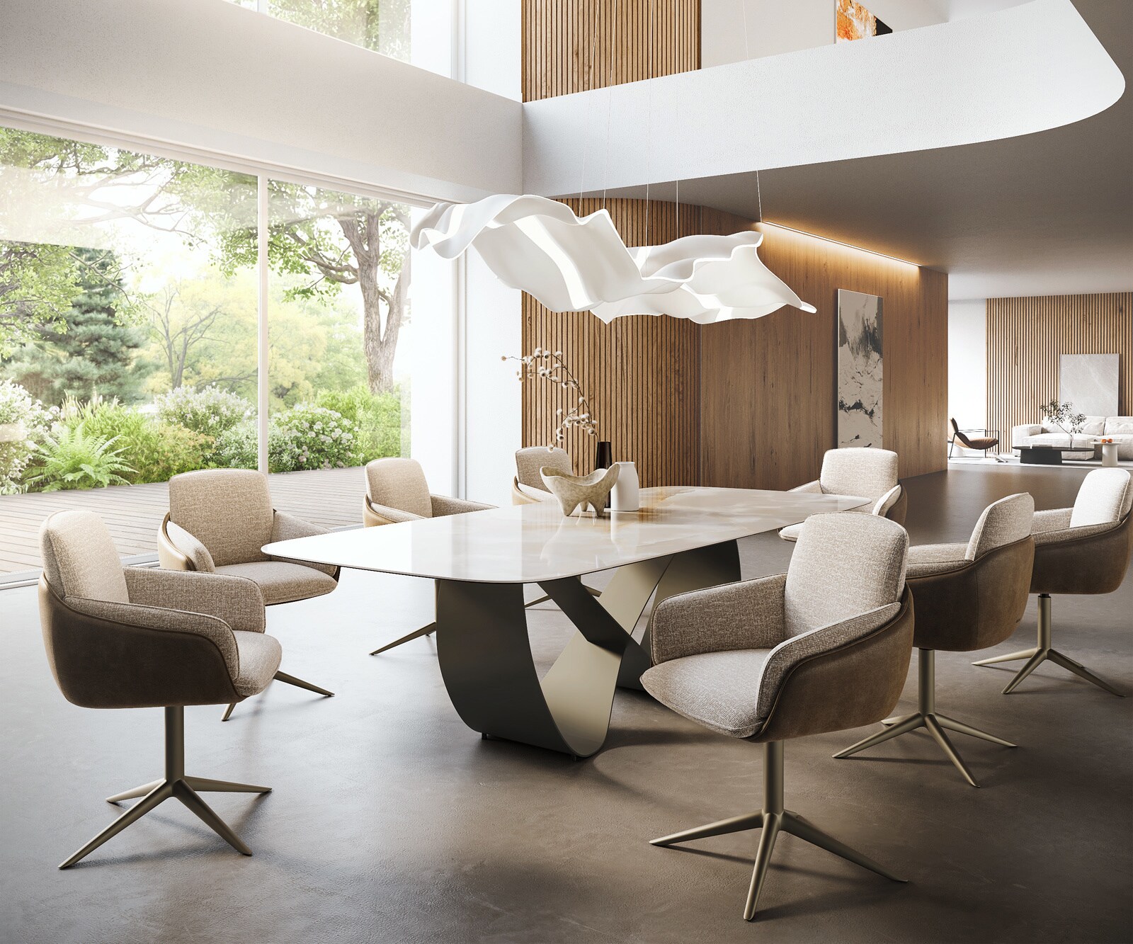 Esstisch Edge Boot 270x120 cm Keramik Iris FMG Onice Grigio Infinity Metall Effektfinish Titan 6