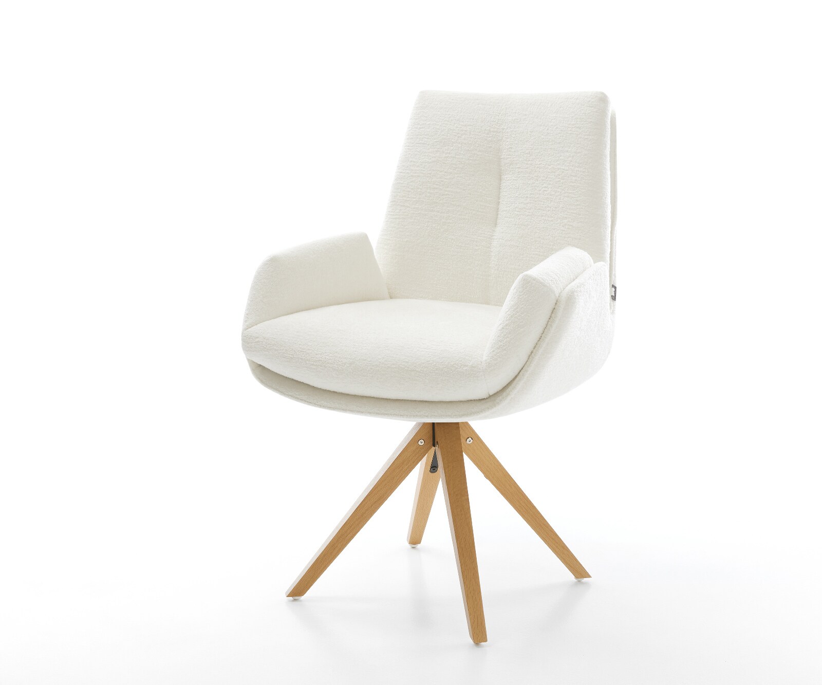 Chaise-pivotante Clea-Flex bouclé doux beige pied en bois angulaire naturel pivotement sur 180° 1