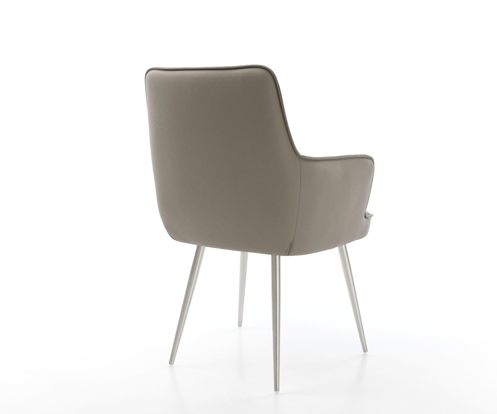 Chaise-de-salle-à-manger Heira-Flex avec accoudoirs cuir de vache couleur boue 4 pieds coniques acier inoxydable brossé ressorts ensachés 5