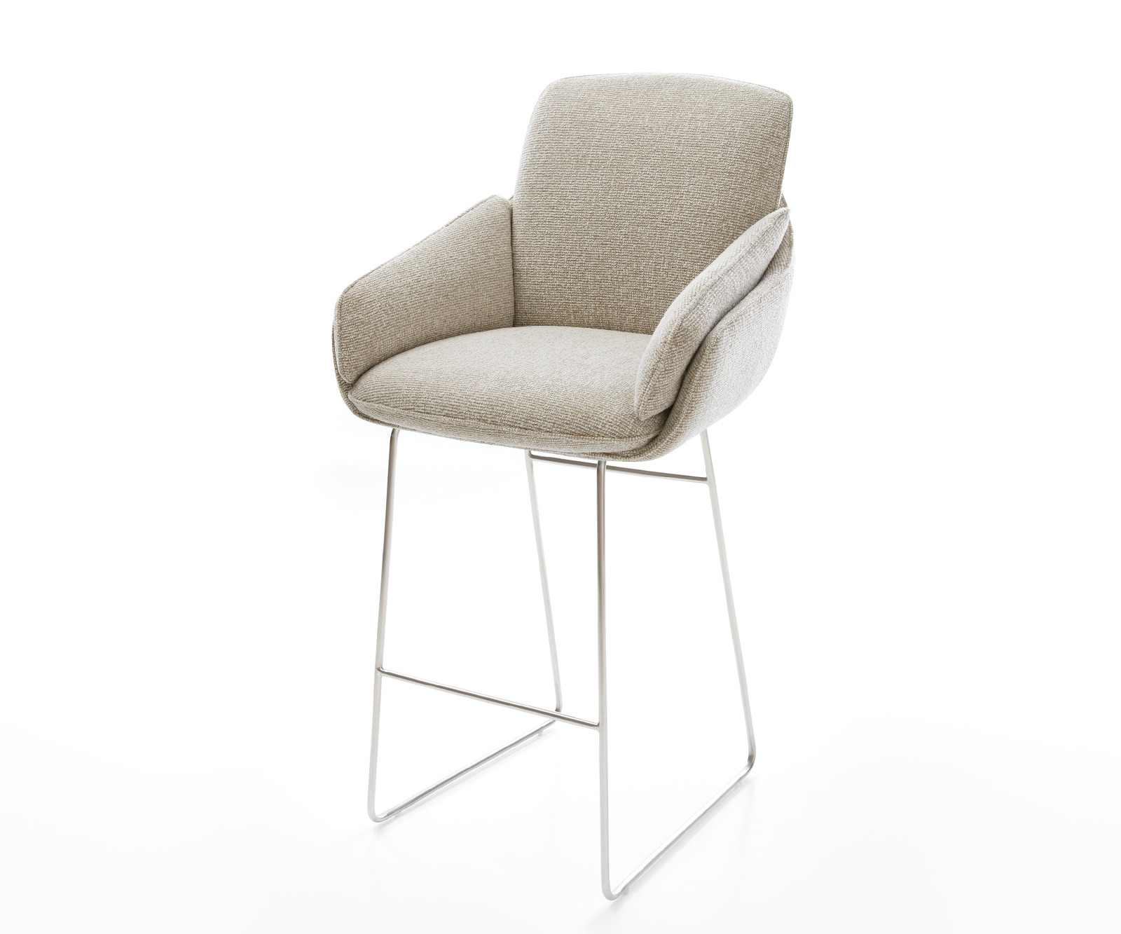 Barstuhl Luan-Flex Webstoff Soft Beige Kufengestell Edelstahl Silberfarben 1