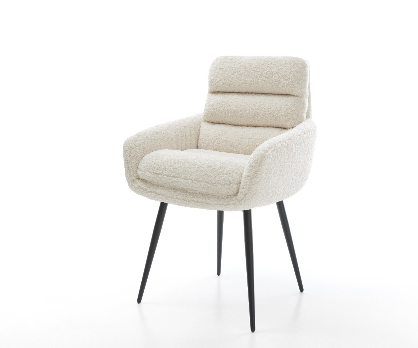 Chaise-de-salle-à-manger Abelia-Flex avec accoudoirs tissu teddy beige 4 pieds coniques noir