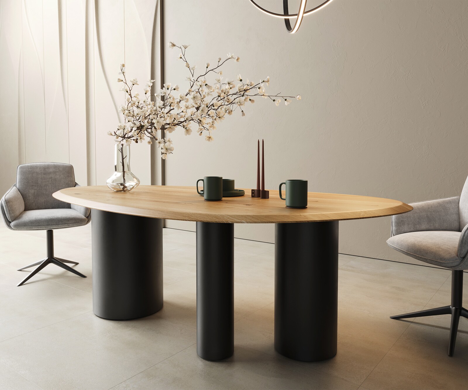 Table à manger Edge ovalee 220x120x2,5 chêne naturee Troa métal noir Flow-Edge 6