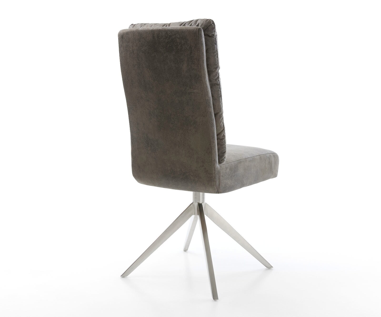 Chaise-pivotante Pela-Flex microvelours gris antique pied croisé large acier inoxydable brossé pivotement sur 360° fonction bascule ressorts ensachés 4