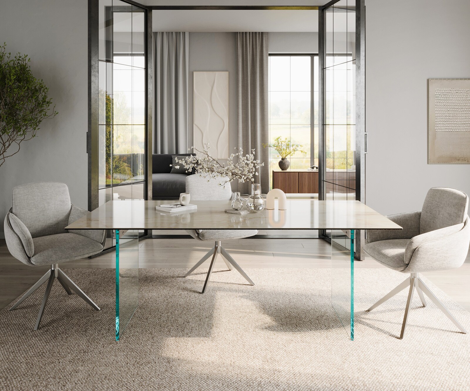 Esstisch Edge 200x100 Keramik Laminam® Onice Oro ​Gestell Glas 2
