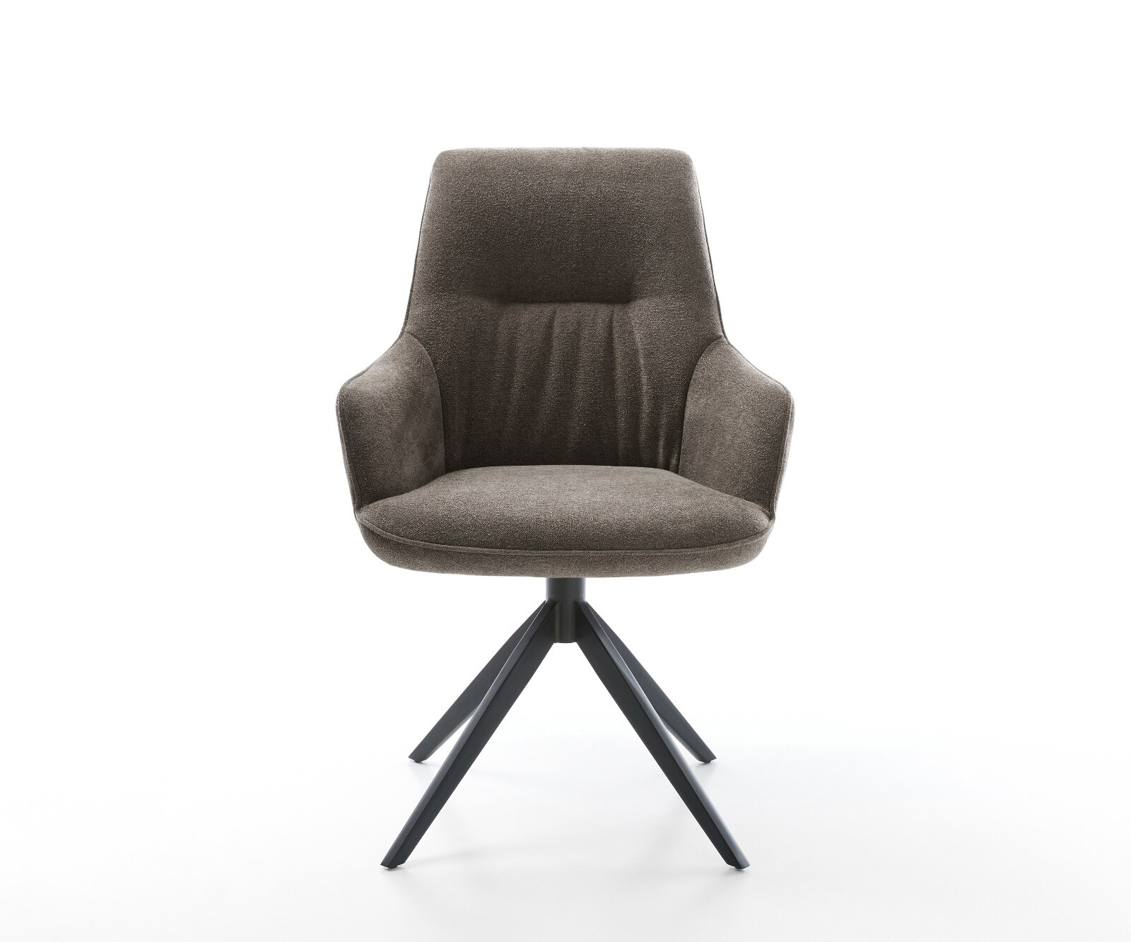 Chaise-pivotante Zelia-Flex avec accoudoirs tissu structuré doux taupe pied croisé large noir pivotement sur 360° fonction bascule ressorts ensachés 1