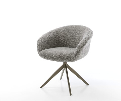 Chaise-pivotante Vinka-Flex bouclé gris argenté pied croisé large aspect titane pivotement sur 360° fonction bascule ressorts ensachés
