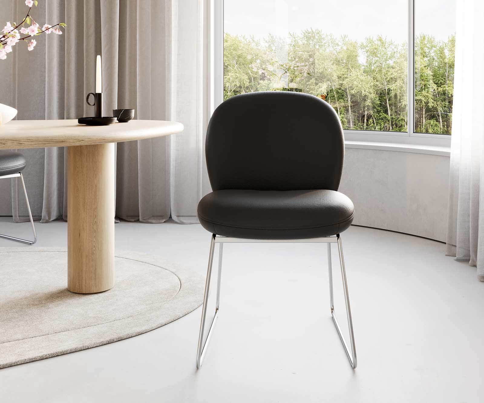 Esszimmerstuhl Nube-Flex Echt-Leder Schwarz Kufengestell Edelstahl Taschenfederkern 1 Esszimmerstuhl Nube-Flex Echt-Leder Schwarz Kufengestell Edelstahl Taschenfederkern 1