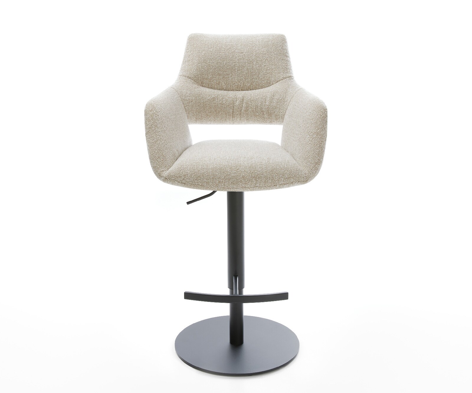 Chaise-de-bar Yago-Flex Tissu tissé doux Beige Pied pivotant réglable en hauteur Noir Noir Ressort ensaché 2