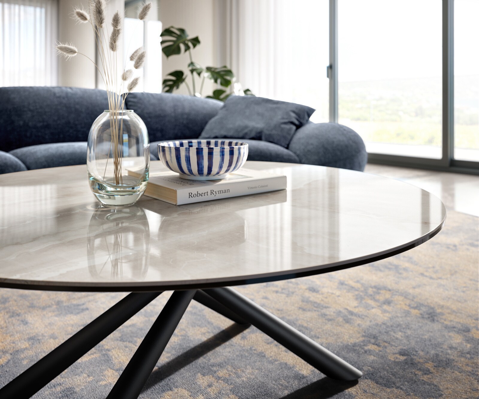 Table basse Edge ronde 100x100 cm céramique Onyx Champagne Sarity métal noir 6