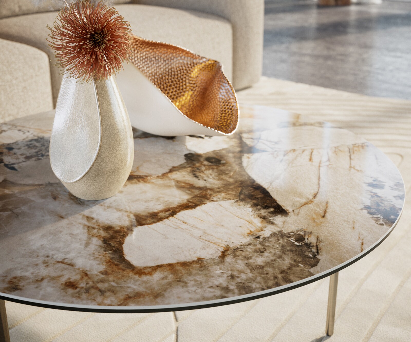 Couchtisch Edge Rund 90x90 cm Keramik Patagonia Poliert Trive Edelstahl gebürstet 5