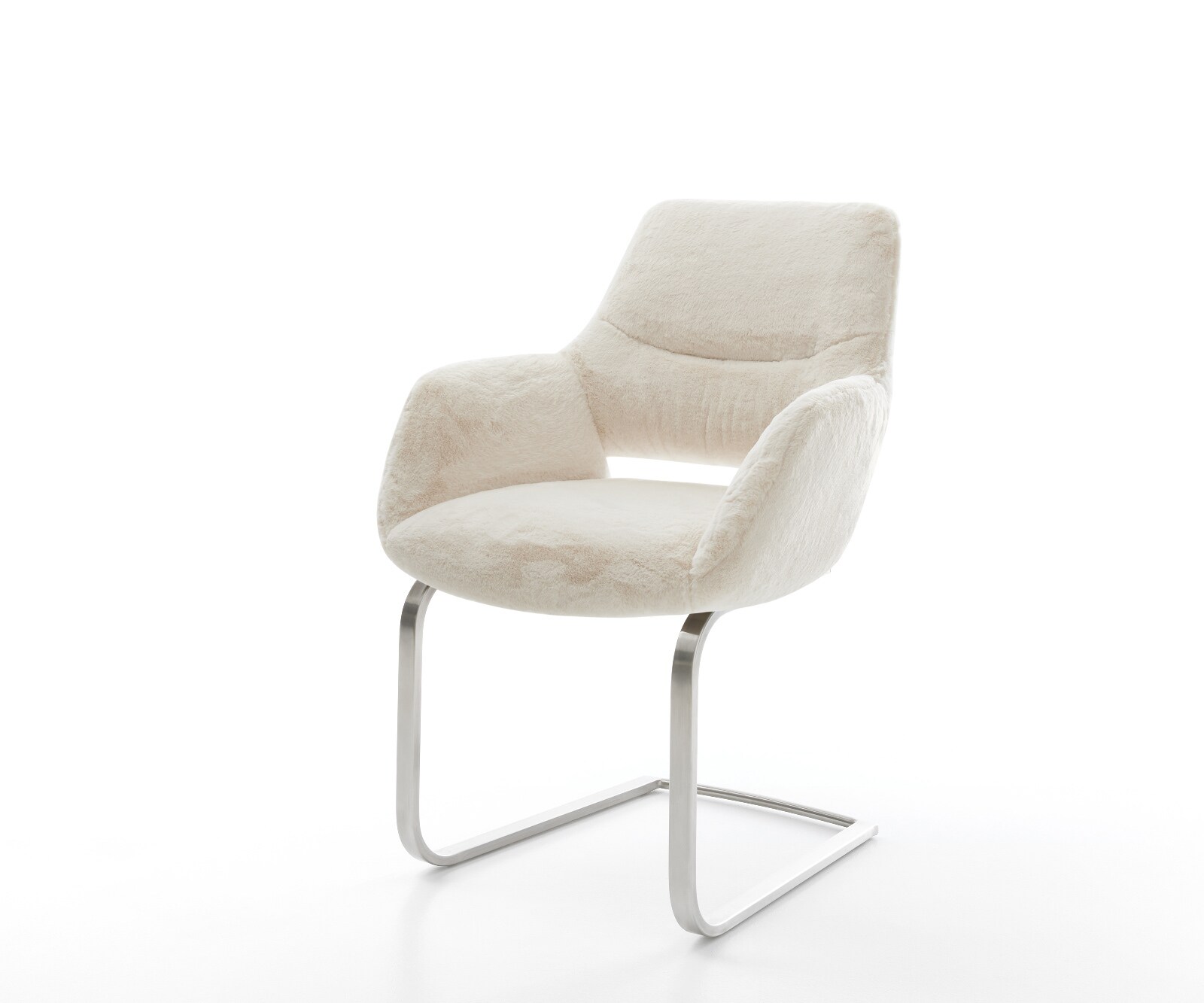 Freischwinger Yago-Flex mit Armlehnen Plüsch Creme-Weiß Freischwinger flach Edelstahl Taschenfederkern