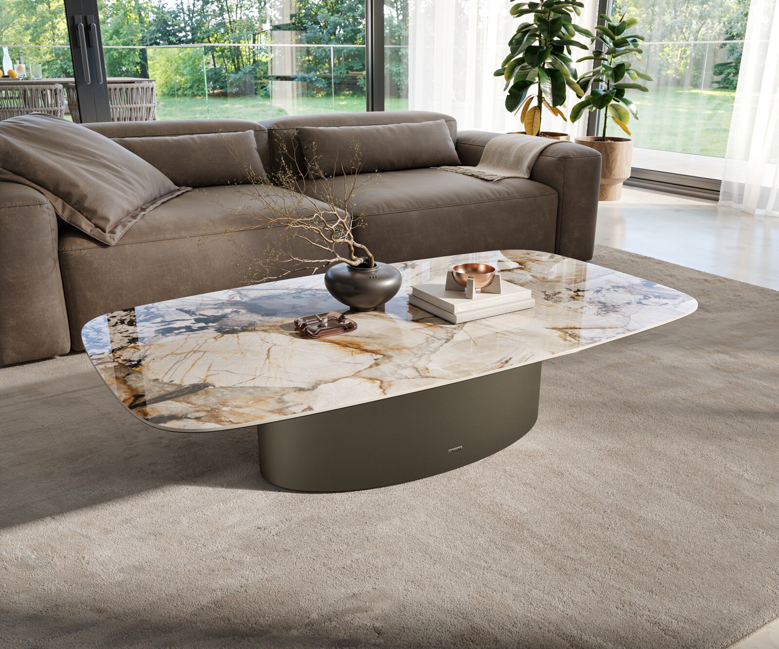 Couchtisch Edge Boot 140x80 cm Keramik Patagonia Poliert Casilda Effektfinish Titan