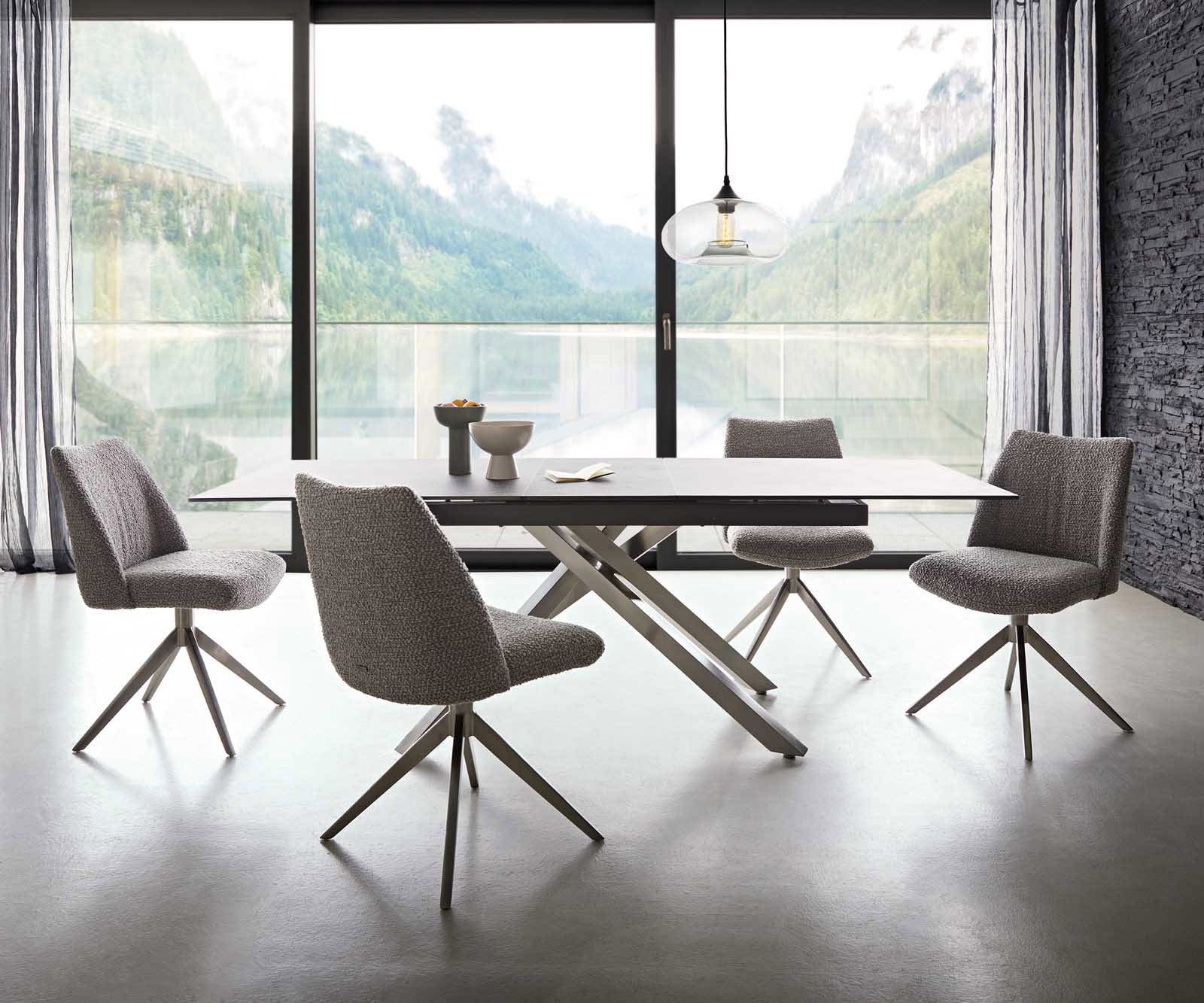 Drehstuhl Elso-Flex Bouclé Silbergrau Kreuzgestell breit Edelstahl 360° drehbar Taschenfederkern 5 Drehstuhl Elso-Flex Bouclé Silbergrau Kreuzgestell breit Edelstahl 360° drehbar Taschenfederkern 5