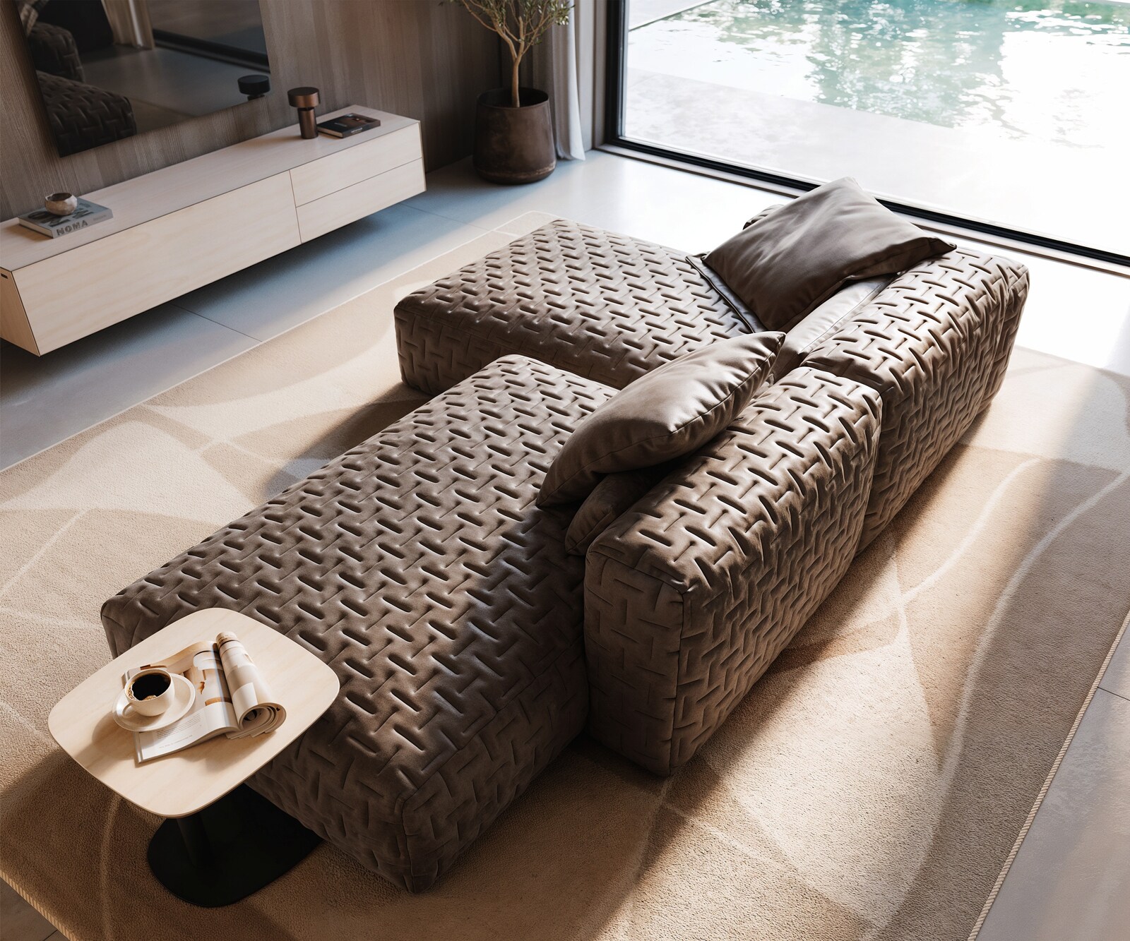 Ecksofa Freestyle 310x200 cm Mikrofaser Taupe Vintage Gesteppt 4