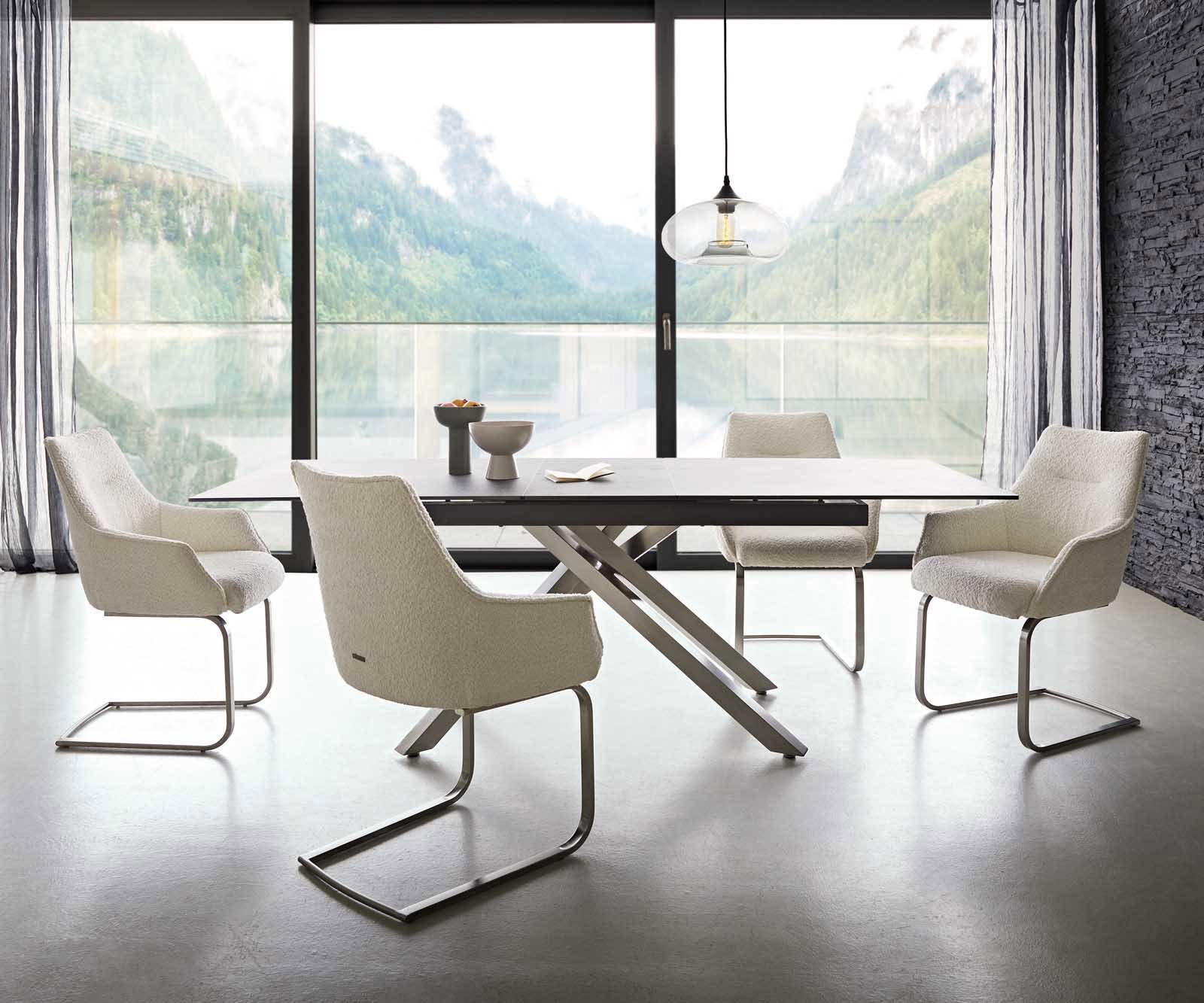 Freischwinger Alja-Flex mit Armlehnen Bouclé Weiß Freischwinger flach Edelstahl Taschenfederkern 3 Freischwinger Alja-Flex mit Armlehnen Bouclé Weiß Freischwinger flach Edelstahl Taschenfederkern 3