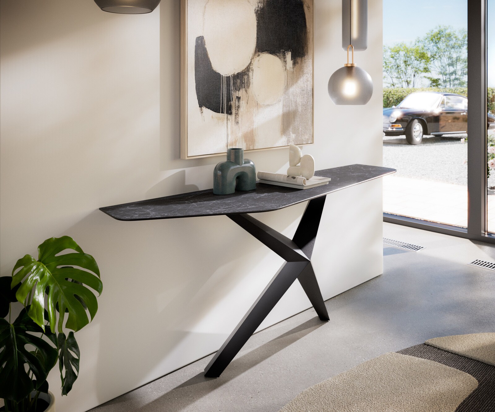 Konsolentisch Edge Polygonal 180x50 cm Keramik Laminam® Nero Greco Anthrazit Zentharo Metall Schwarz 3