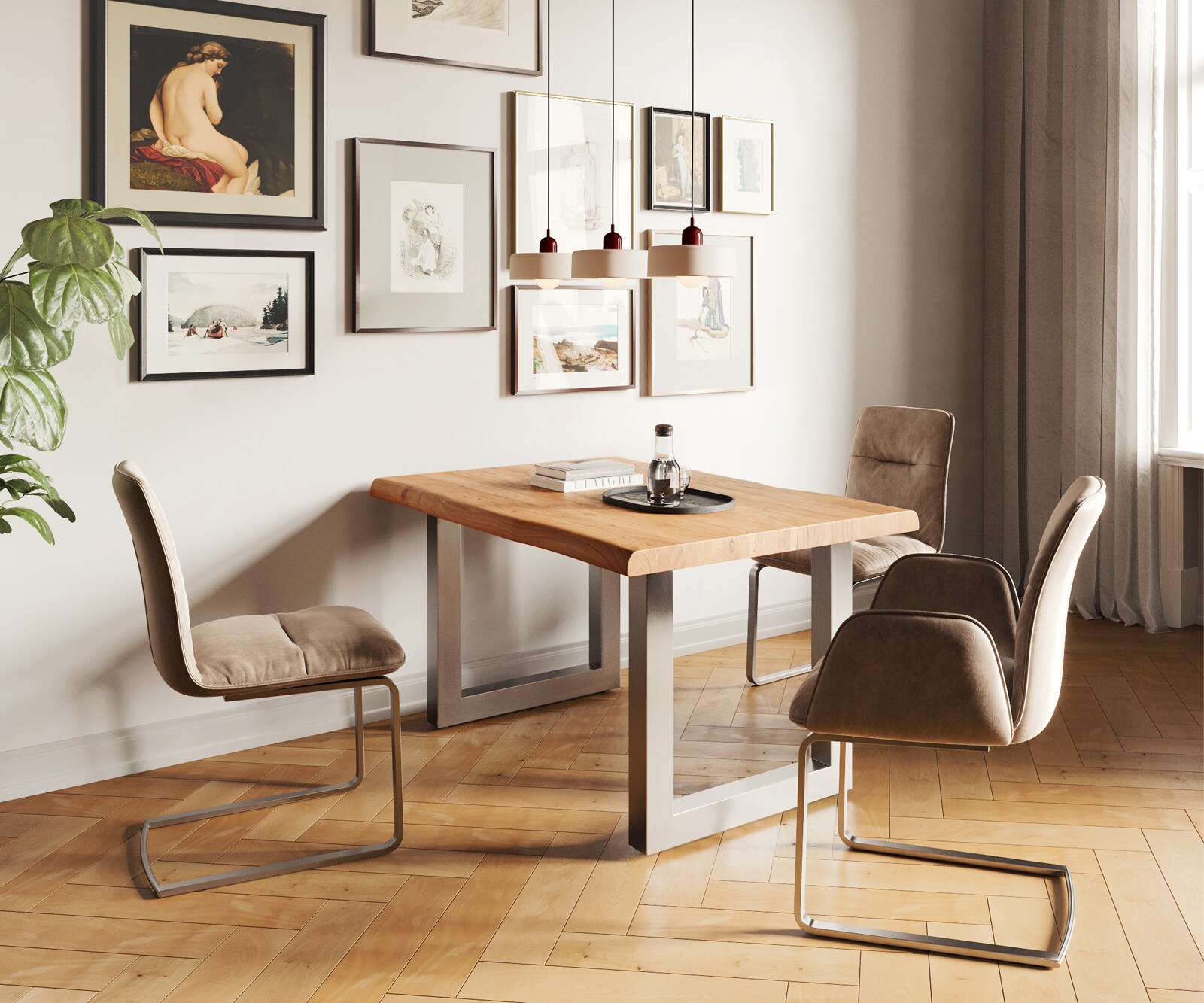 Esstisch Edge 140x90 XL Akazie Natur Edelstahl Breit Live-Edge 5 Esstisch Edge 140x90 XL Akazie Natur Edelstahl Breit Live-Edge 5