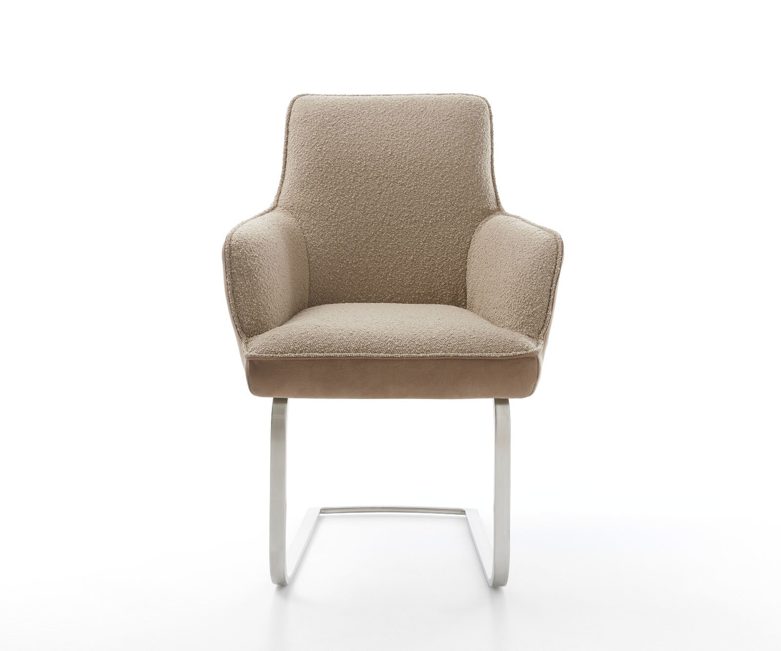 Cantilever Heira-Flex avec accoudoirs tissu mixte couleur boue pied cantilever plat acier inoxydable brossé ressorts ensachés 2