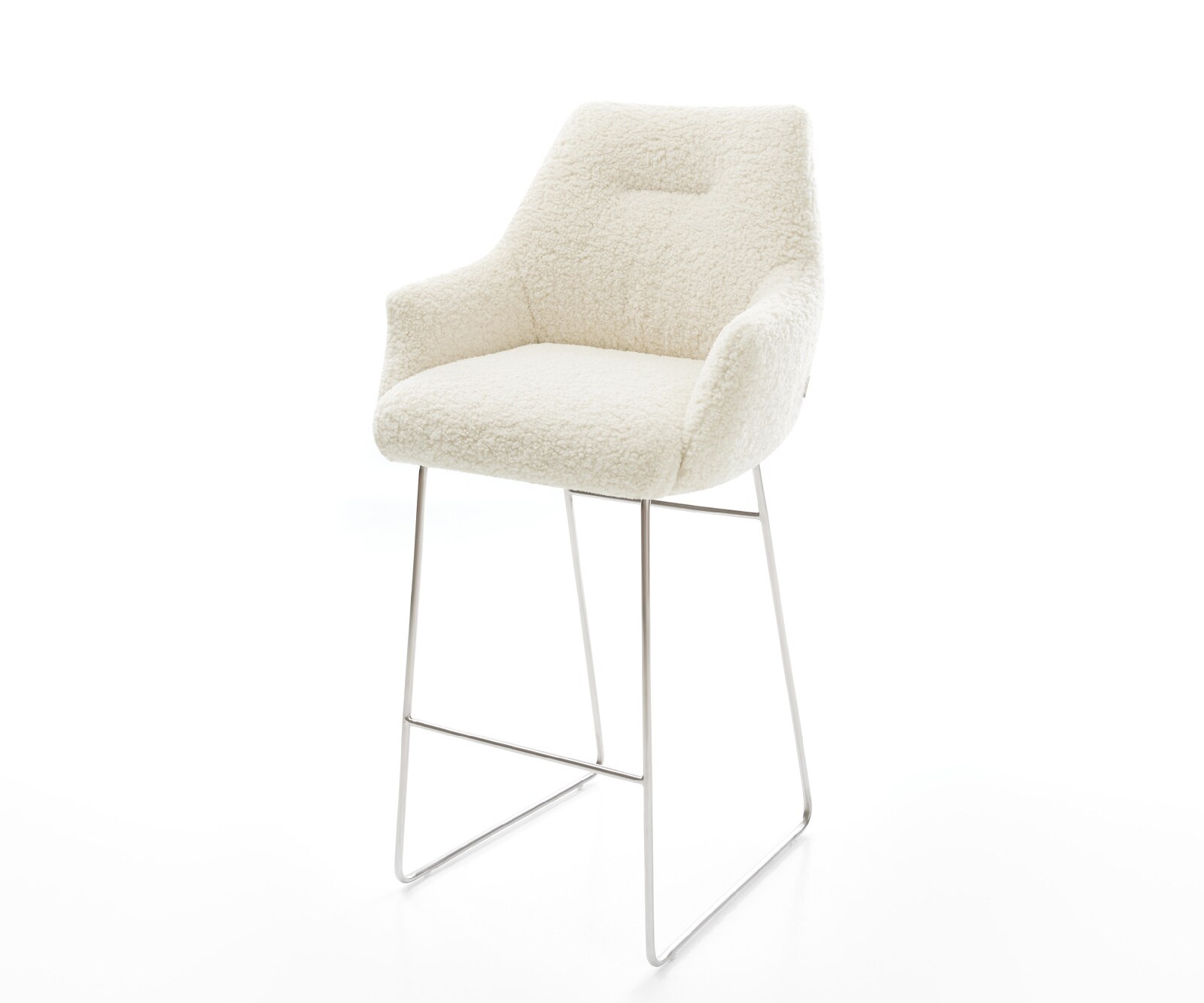 Barstuhl Alja-Flex Teddystoff Beige Kufengestell Edelstahl Silberfarben Taschenfederkern 1