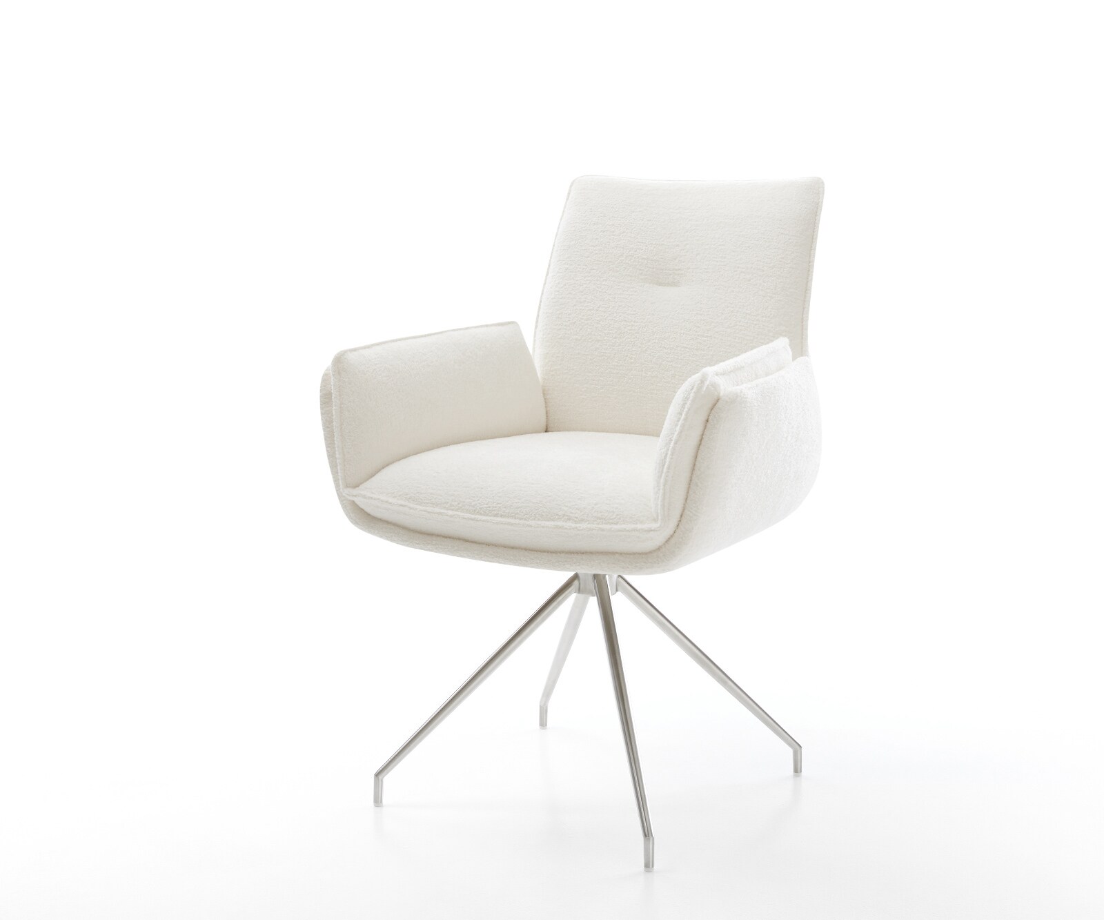 Esszimmerstuhl Nela-Flex Bouclé Soft Beige Kreuzgestell konisch Edelstahl