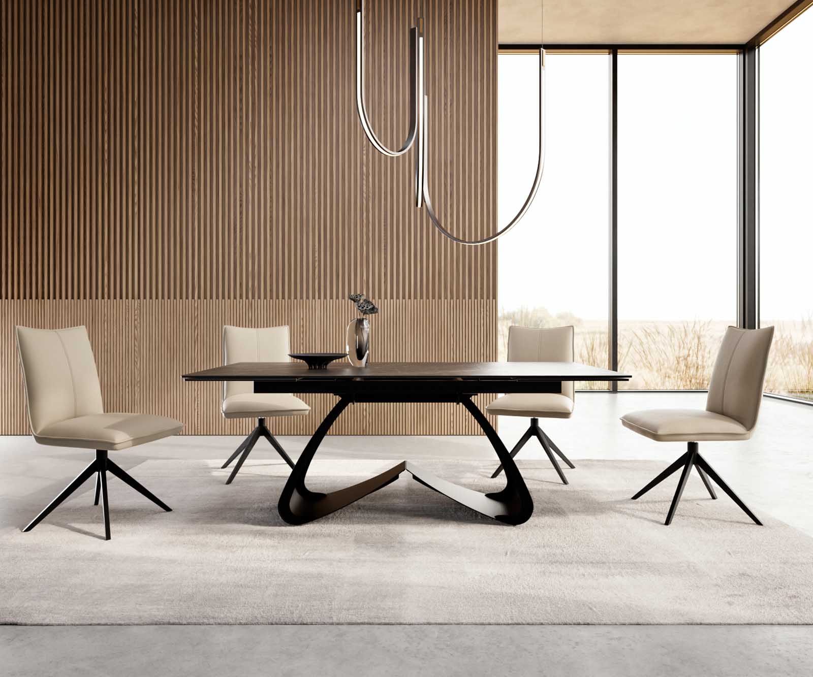Esstisch Edge 200-300x100 Keramik Laminam®Noir Desir Braun W-Gestell Schwarz ausziehbar 5