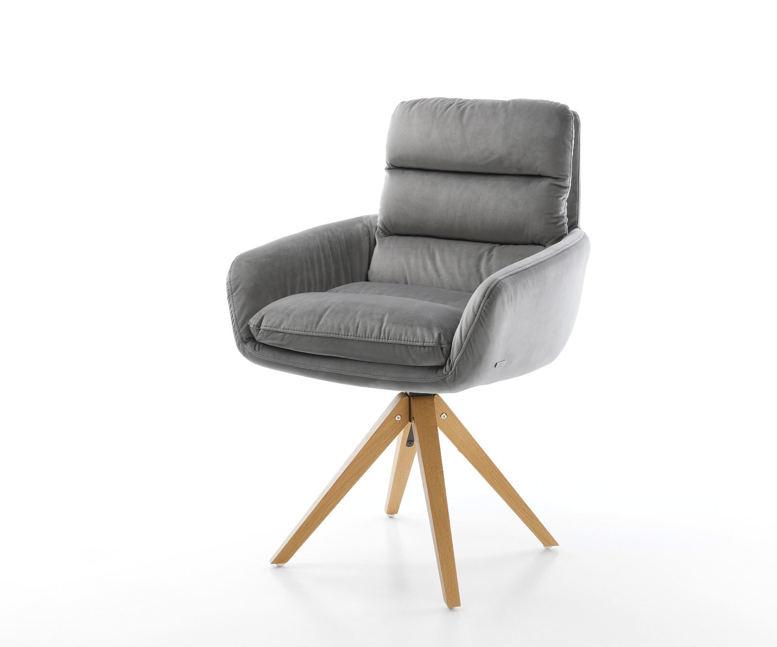 Chaise-pivotante Abelia-Flex avec accoudoirs velours gris cadre en bois angulaire pivote sur 180°
