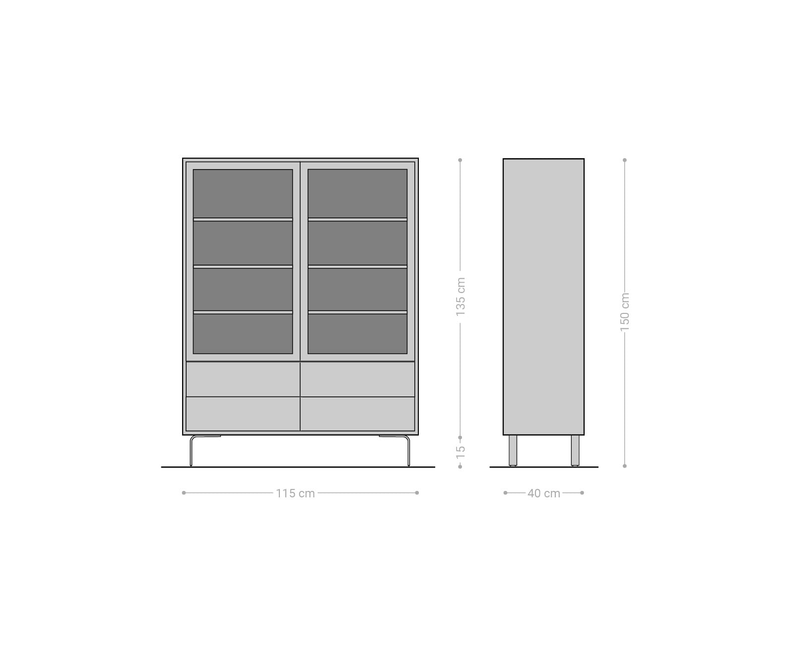 Vitrine Fevo 115x150 cm acacia marron Pied-L 6 Vitrine Fevo 115x150 cm acacia marron Pied-L 6