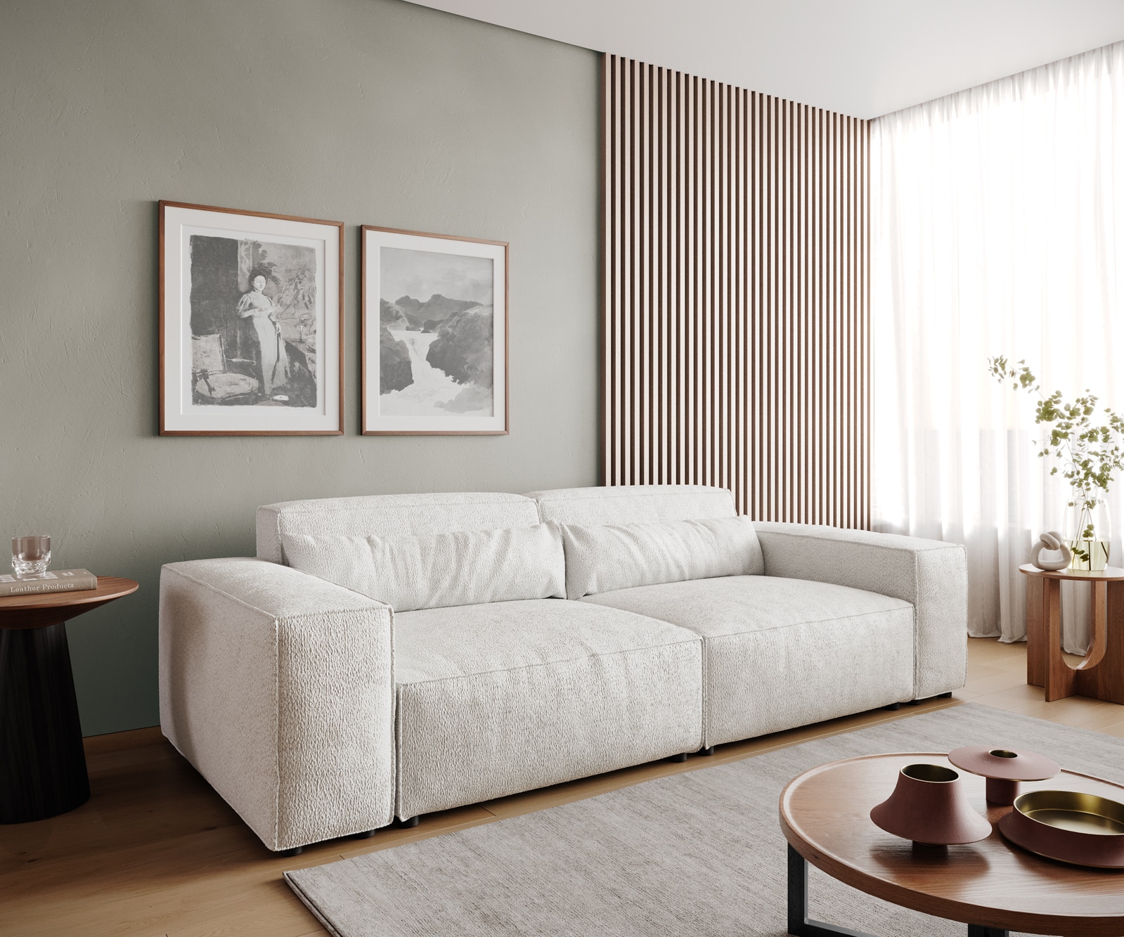 Big-Sofa Sirpio 230x90 cm Bouclé Creme-Weiß Big-Sofa Sirpio 230x90 cm Bouclé Creme-Weiß