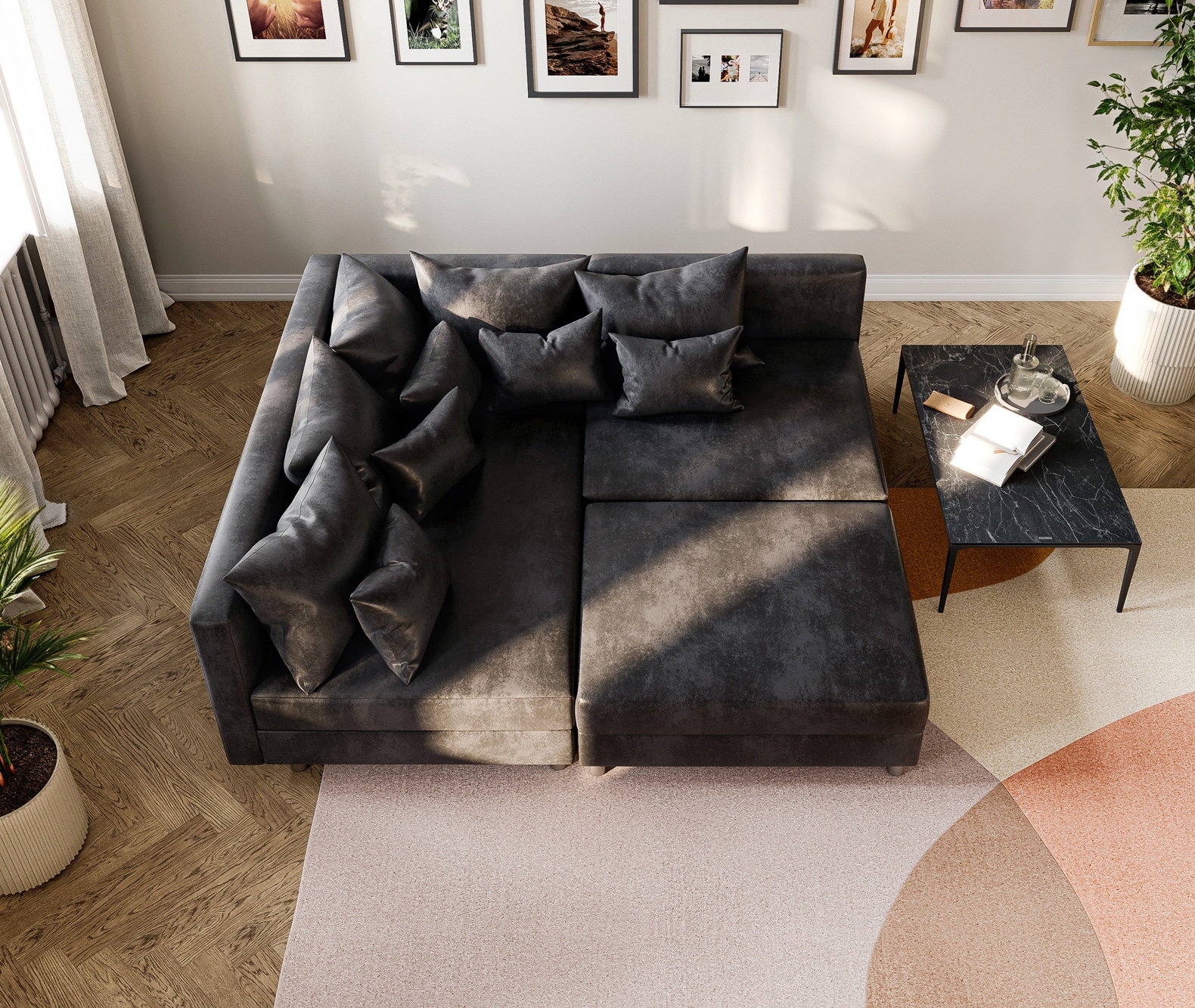 Canapé d'angle Clovis anthracite tabouret ottoman gauche module canapé 4 Canapé d'angle Clovis anthracite tabouret ottoman gauche module canapé 4
