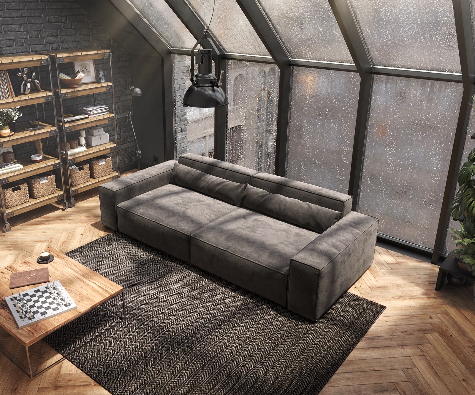 Big-Sofa Sirpio XL 270x130 cm Mikrofaser Khakibraun 3