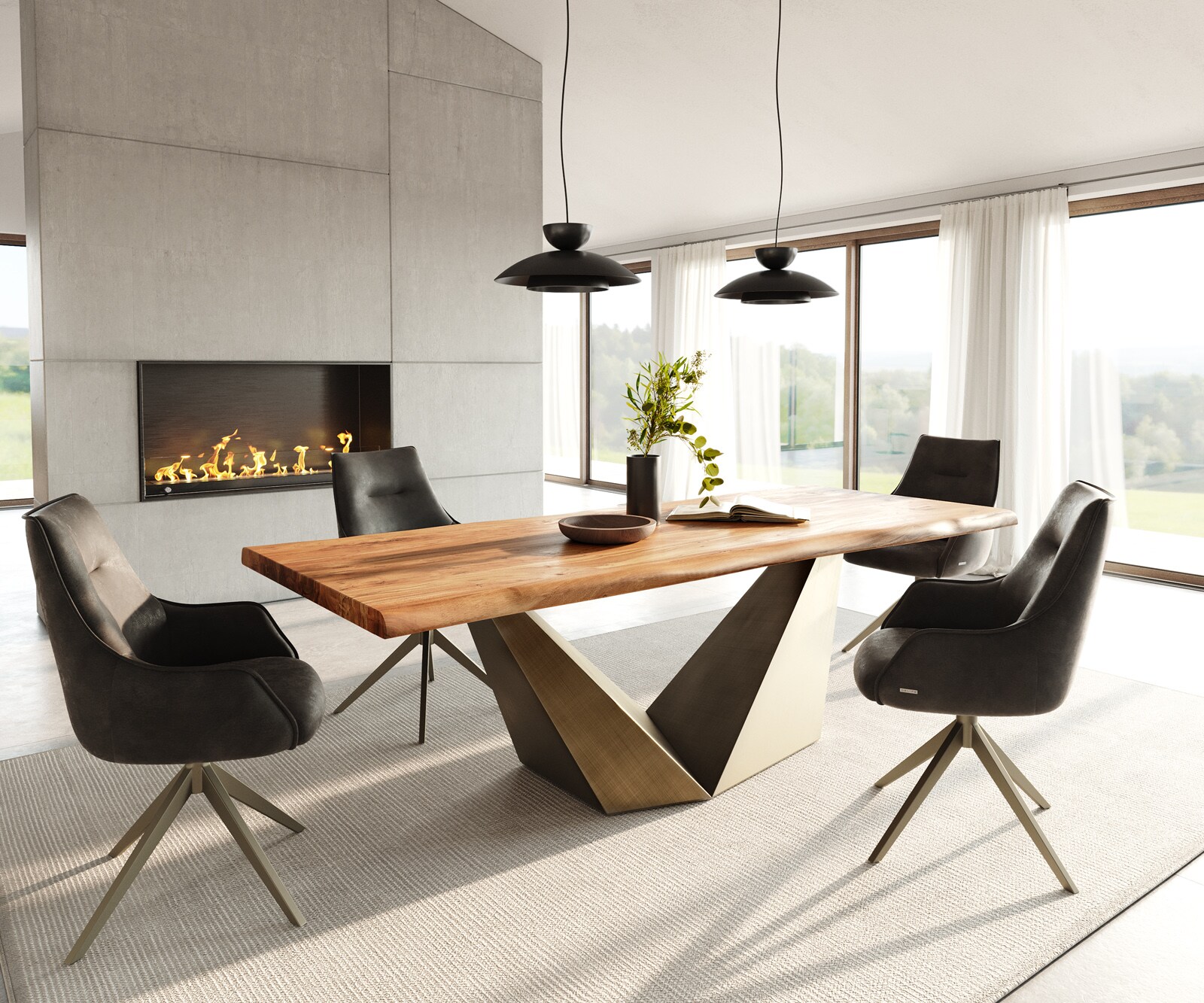 Table à manger Edge 240x100 acacia naturee Prisma métallique doré Live-Edge 6
