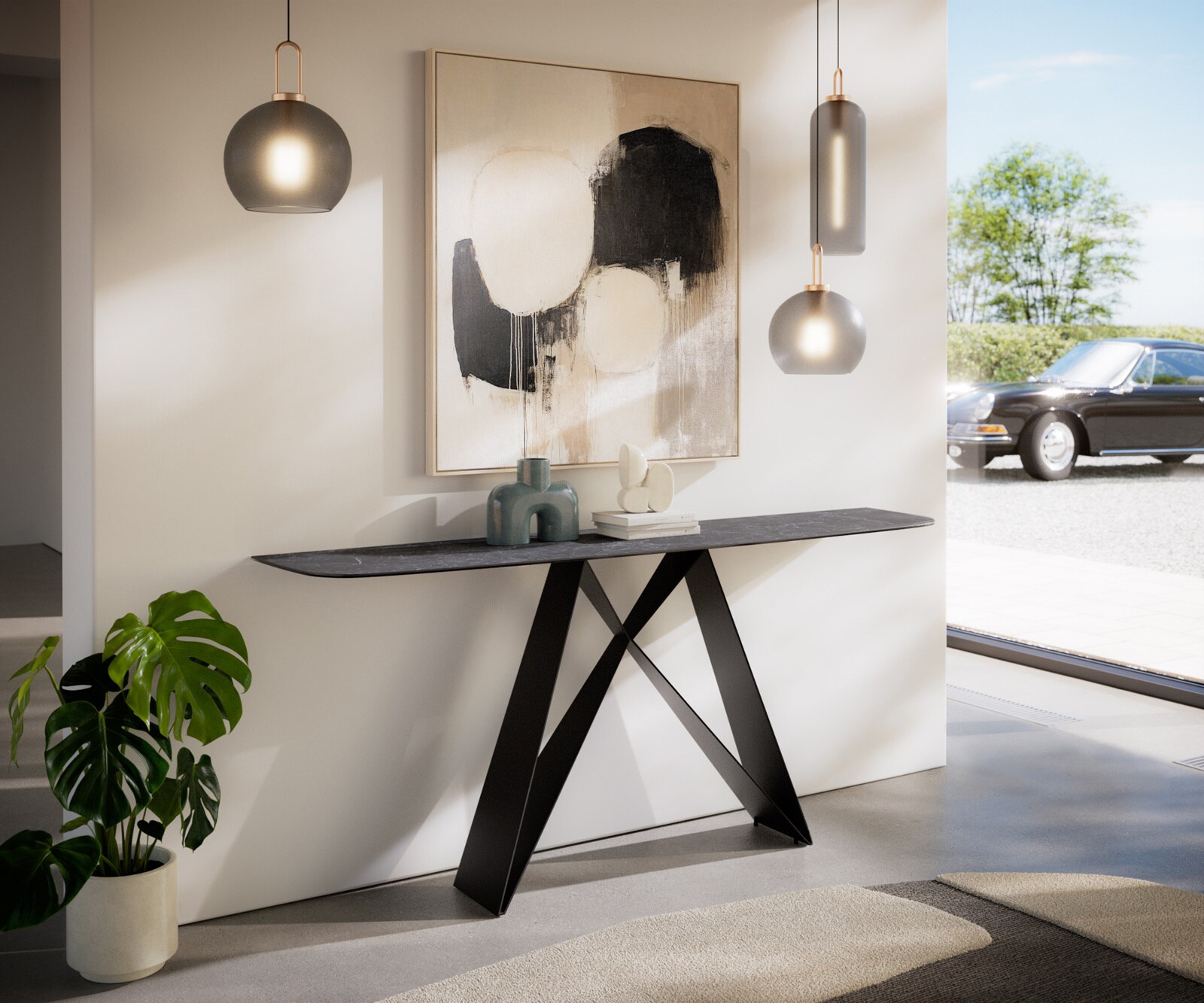 Console Edge forme bateau 180x40 cm Céramique Laminam® Nero Greco Anthrazit Velio Métal Noir 7