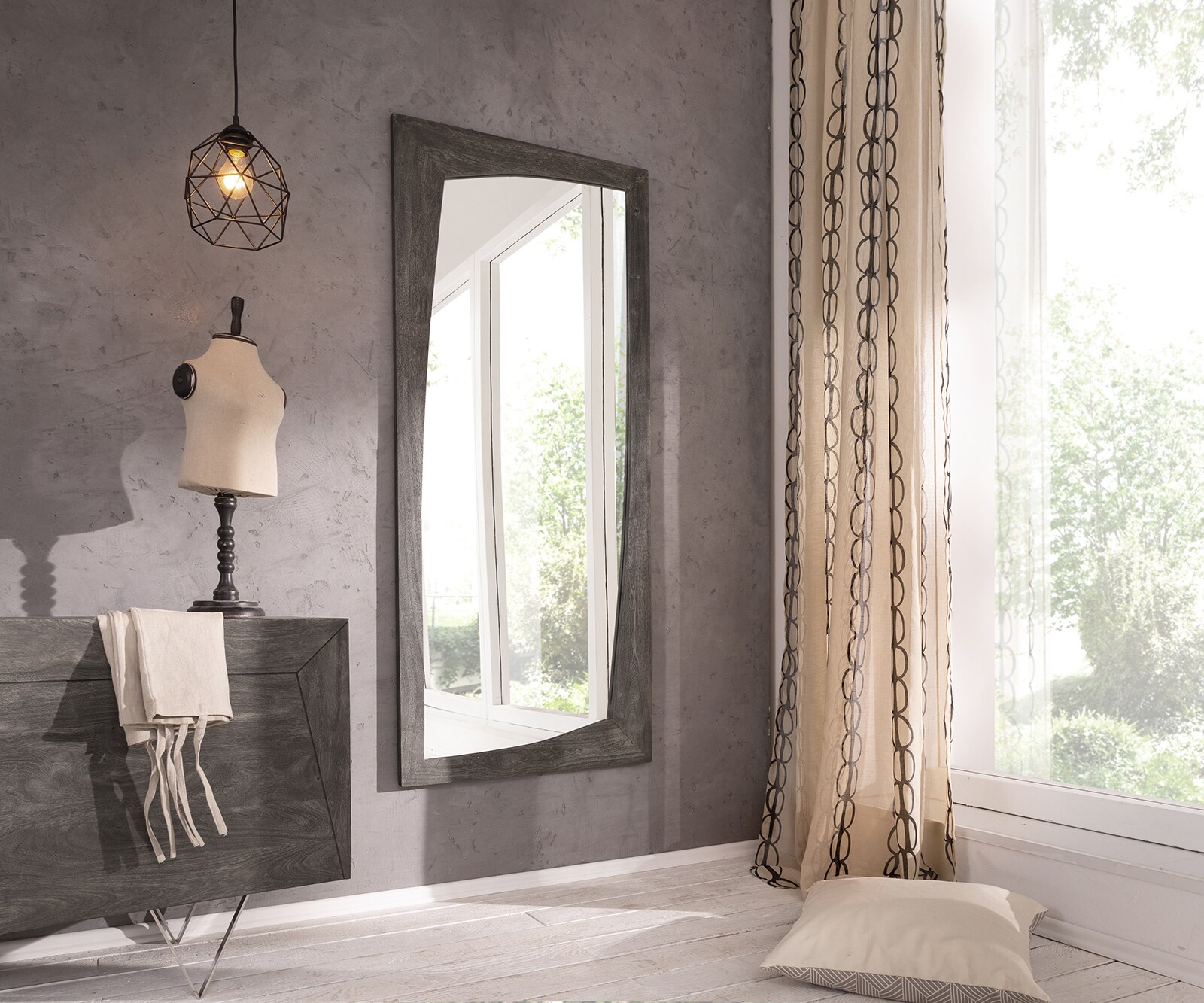 Design-Wandspiegel Wyatt 160x70 cm Akazie Platin 