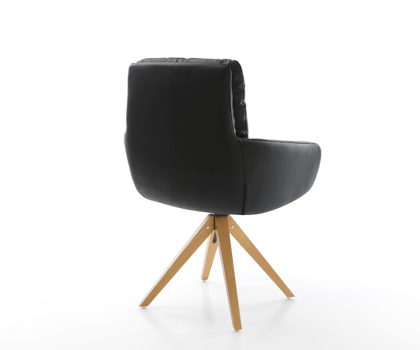Chaise-de-salle-à-manger Abelia-Flex avec accoudoirs cuir de vache noir pied en bois angulaire naturel 4