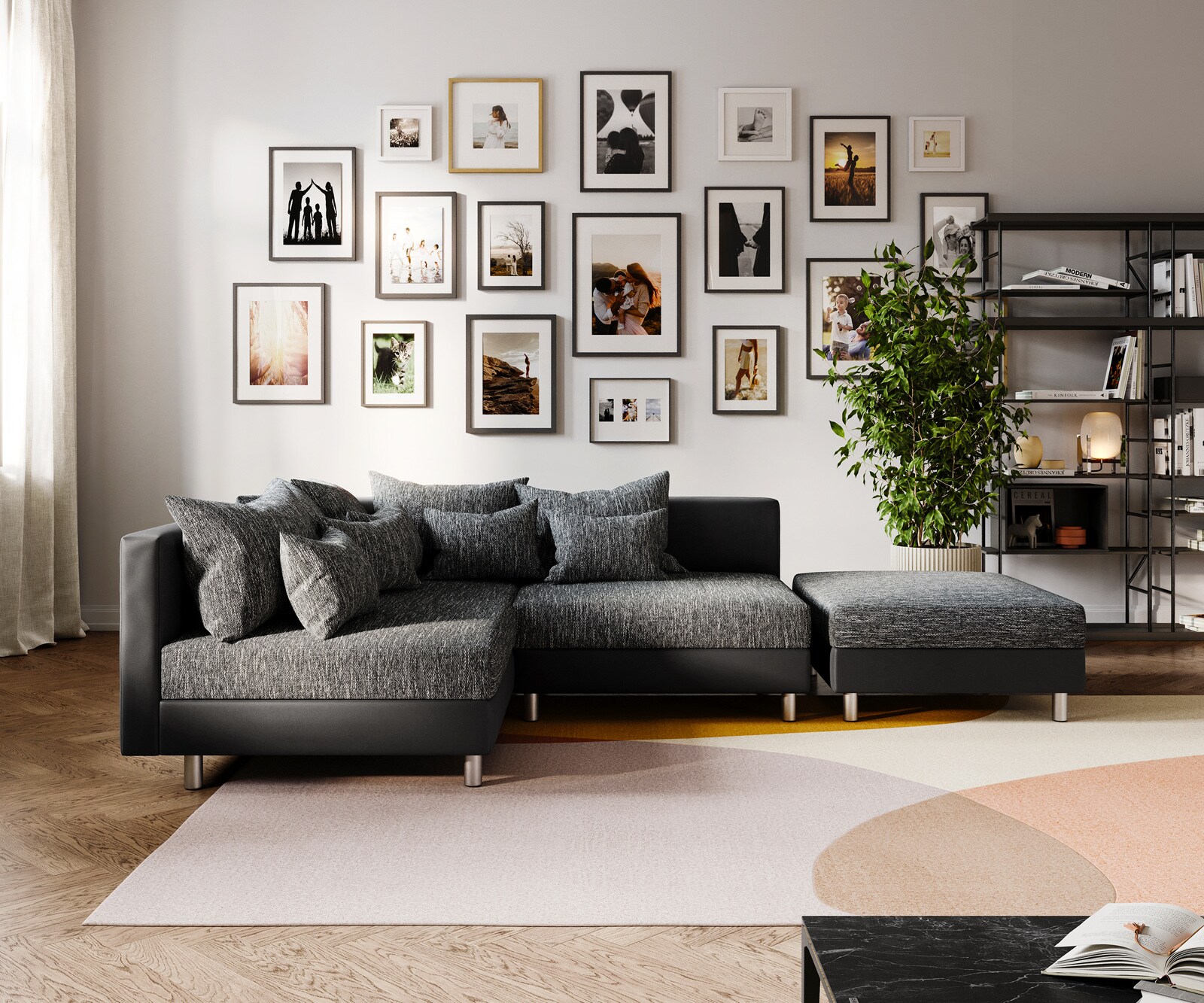 Canapé d'angle Clovis noir canapé module tabouret ottoman gauche 2